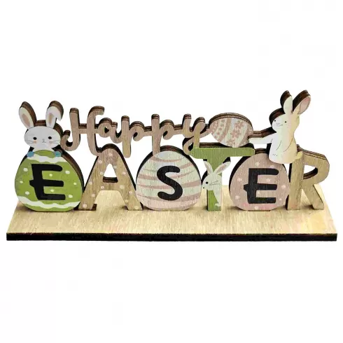 Ξύλινο Happy Easter με δύο λαγούς 23x10.5x4cm Bunny's 932203