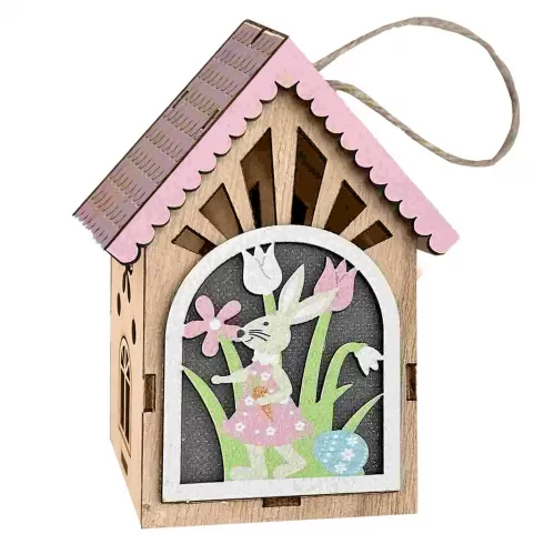 Σπιτάκι κρεμαστό ροζ σκεπή & λαγός 11x8x6cm Bunny's 932197