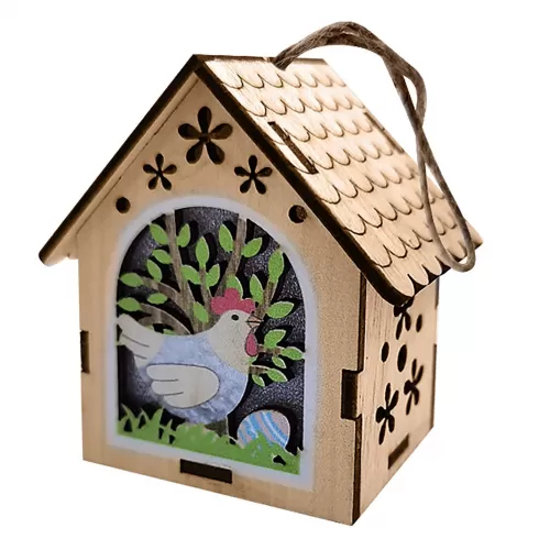 Στολίδι με φωτισμό σπιτάκι με κότα & αυγά 8x7x5cm Bunny's 932100