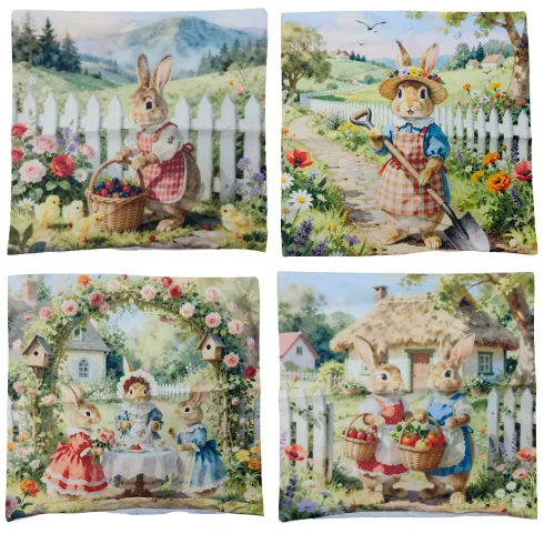 Σετ 4τεμ μαξιλαροθήκες με φερμουάρ 38x40cm με Πασχαλινά φόντα #1