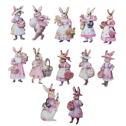 Σετ 12τεμ κρεμαστά Πασχαλινά ξύλινα στολίδια 8x4cm με λαγουδάκια