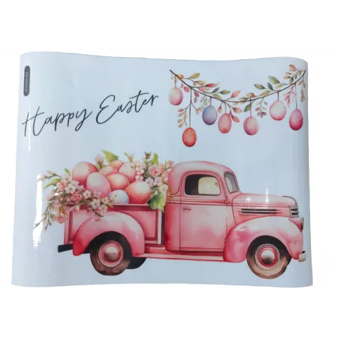 Αυτοκόλλητο βιτρίνας 30x40cm Happy Easter κόκκινο φορτηγάκι με αυγά 1 τεμάχιο