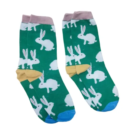 2 ζευγάρια κάλτσες πράσινες με κουνελάκια Νο 36-39