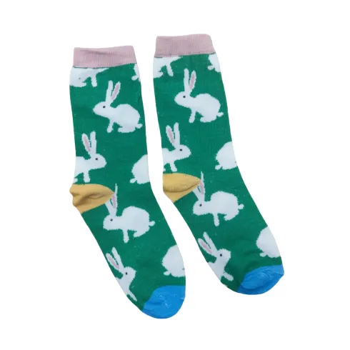 2 ζευγάρια κάλτσες πράσινες με κουνελάκια Νο 36-39 #1