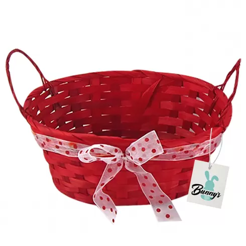Κόκκινο καλάθι μπαμπού οβάλ με φιόγκο 23x18x10cm (Υ10cm) Bunny's 931253