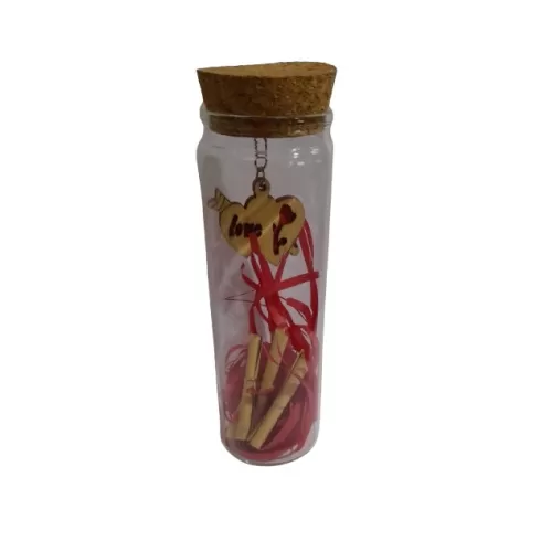 Γυάλινο μπουκαλάκι με φελλό και ξύλινη καρδιά 15x5cm 22-3008  Άγιος Βαλεντίνος