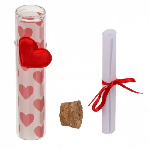 Μπουκαλάκι γυάλινο με φελλό και καρδούλα Love message 10x2cm  Άγιος Βαλεντίνος 1 τεμάχιο