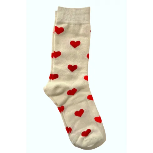 1 ζευγάρι κάλτσες εκρού με κόκκινες καρδούλες Άγιος Βαλεντίνος Νο 35-40 #1