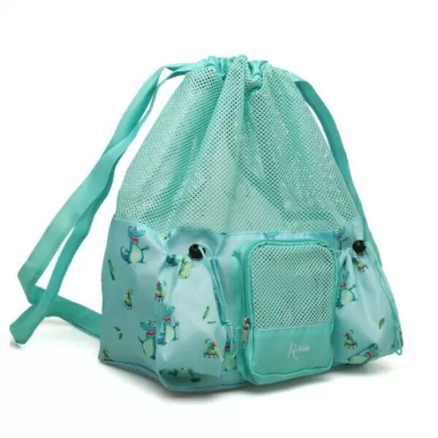 Kiokids Παιδική τσάντα παραλίας με δίχτυ 40x29x16cm κροκόδειλοι μέντα 10L. 3803