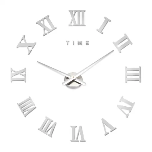 Αυτοκόλλητο Ρολόι Τοίχου SILVER M.Sparkling DIY Wall Clock Roman Numeral Scales Home Decor- Μεγάλο -