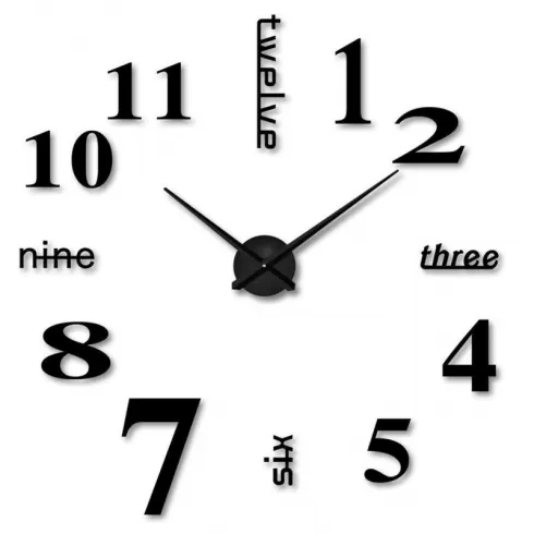 Αυτοκόλλητο Ρολόι Τοίχου Με Νούμερα (μικρό)  BLACK DIY Wall Mounted Clock Modern Unique Numbers Design Decorative OEM 