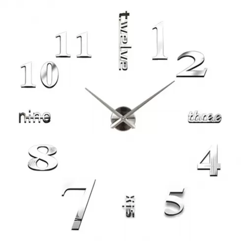Αυτοκόλλητο Ρολόι Τοίχου Με Νούμερα (μικρό)  silver DIY Wall Mounted Clock Modern Unique Numbers Design Decorative OEM 