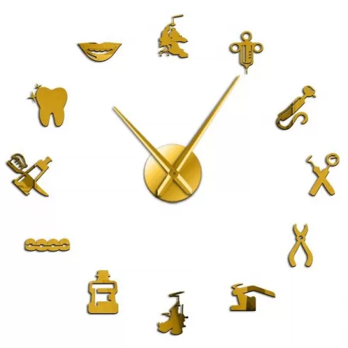OEM T4255G Αυτοκόλλητο Ρολόι Τοίχου Dentist DIY Giant Wall Clock χρυσό