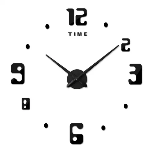  Αυτοκόλλητο Ρολόι Τοίχου Ακρυλικό ΜΕΓΑΛΟ με γράμματα  και τελείες  LC6025 Μαύρο