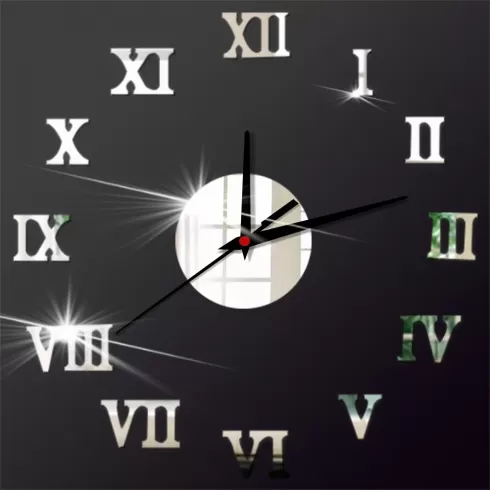  Αυτοκόλλητο Ρολόι Τοίχου Ακρυλικό μικρό με λατινικά ίσια νούμερα ZYDC472 Ασημί