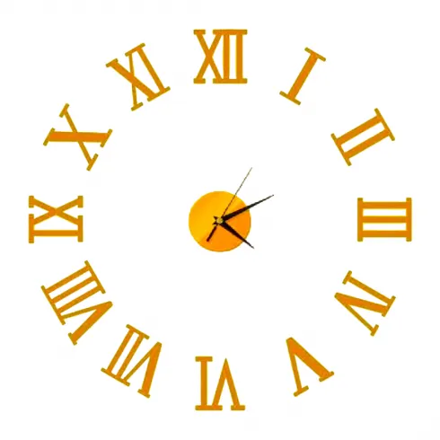  Αυτοκόλλητο Ρολόι Τοίχου Ακρυλικό μικρό λατινικά στρογγυλά ZYDC461 Χρυσό-Πορτοκαλί