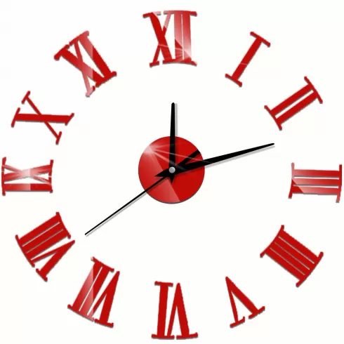  Αυτοκόλλητο Ρολόι Τοίχου Ακρυλικό μικρό λατινικά στρογγυλά ZYDC461 Κόκκινο