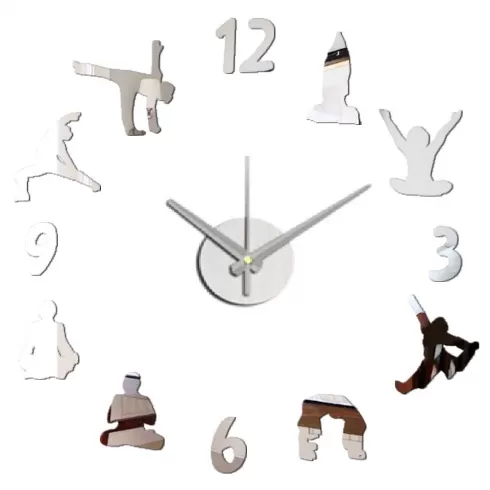  Αυτοκόλλητο Ρολόι Τοίχου Ακρυλικό μικρό YOGA  ZYDC466 Ασημί