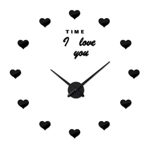  Αυτοκόλλητο Ρολόι Τοίχου Ακρυλικό I LOVE YOU με καρδιές ΜΕΓΑΛΟ LC6023 Μαύρο