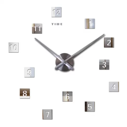  Αυτοκόλλητο Ρολόι Τοίχου Ακρυλικό  Τετράγωνα με νούμερα LC6024 Ασημί