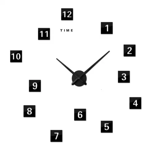  Αυτοκόλλητο Ρολόι Τοίχου Ακρυλικό  Τετράγωνα με νούμερα LC6024 Μαύρο