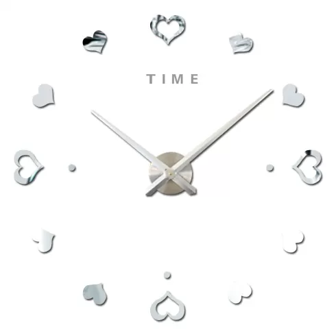  Αυτοκόλλητο Ρολόι Τοίχου Ακρυλικό με καρδούλες και τελείες LC6014 Ασημί