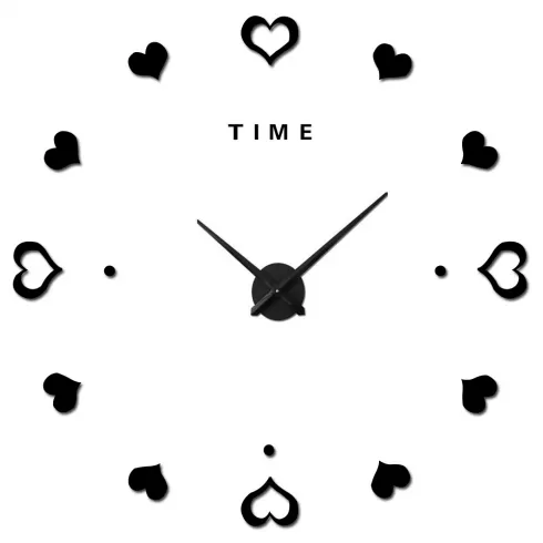  Αυτοκόλλητο Ρολόι Τοίχου Ακρυλικό με καρδούλες και τελείες LC6014 Μαύρο