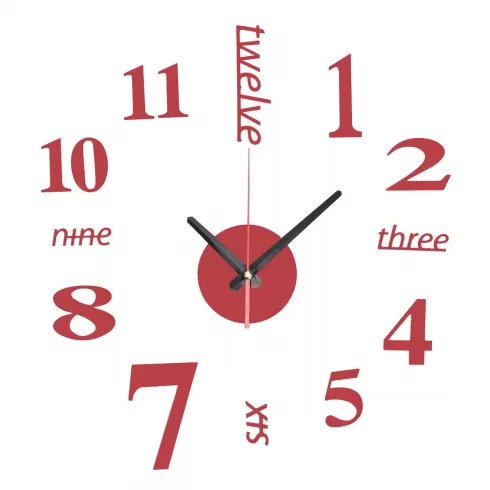  Αυτοκόλλητο Ρολόι Τοίχου Ακρυλικό μικρό νούμερα και γράμματα ZYDC480 κόκκινο