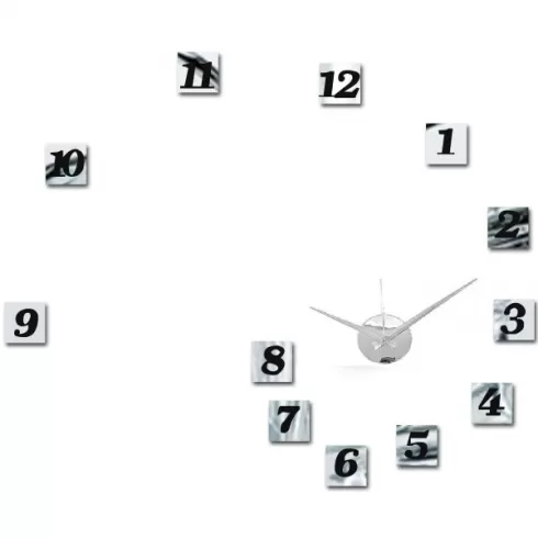  Αυτοκόλλητο Ρολόι Τοίχου Ακρυλικό μικρό με τετραγωνάκια και τρύπες στου αριθμούς ZYDC489 Ασημί