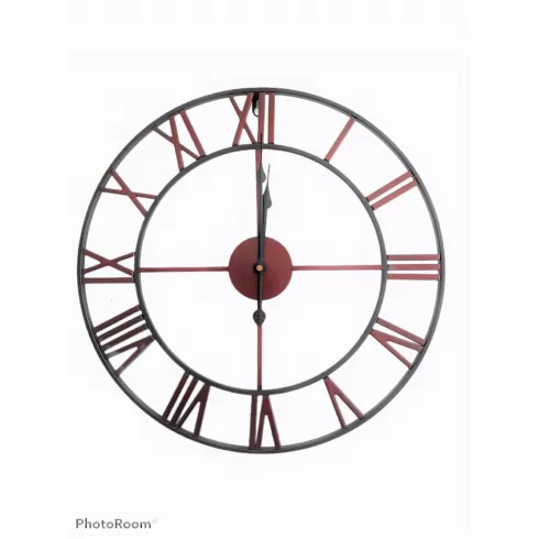 Ρολόι τοίχου 3D μεταλλικό με λατινικά νούμερα 45cm Μαύρο-Κεραμιδί OEM