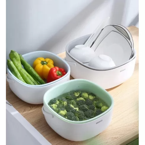 ECOCO δοχείο αποστράγγισης λαχανικών E2025, 21x21x10.5cm, λευκό-πράσινο #1