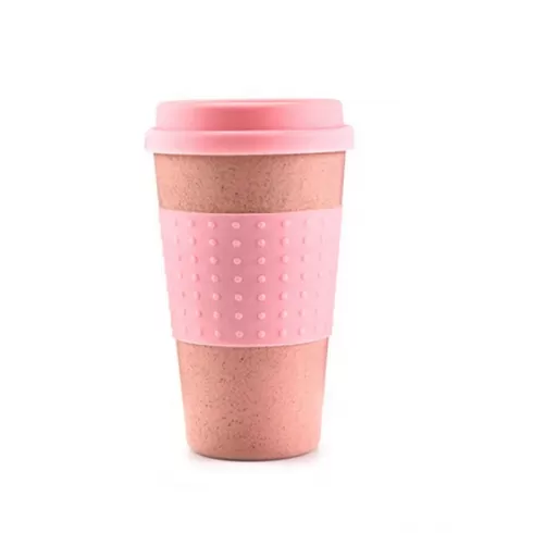 Κούπα Καφέ Οικολογική από Bamboo με Ροζ πιάσιμο και καπάκι
