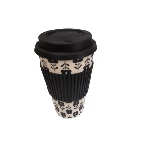 Κούπα Καφέ Οικολογική από Bamboo μαύρο λουλούδι