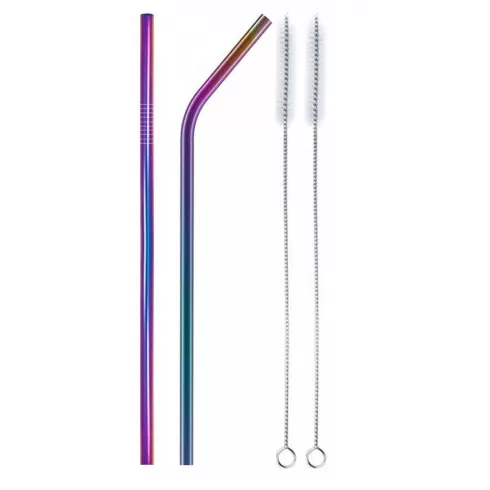 2 Μεταλλικά Καλαμάκια multicolor και 2 βουρτσάκια καθαρισμού 