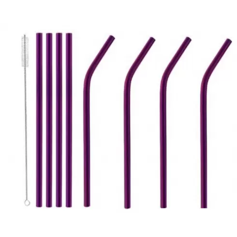 8 Μεταλλικά Καλαμάκια purple και 1 βουρτσάκι καθαρισμού 