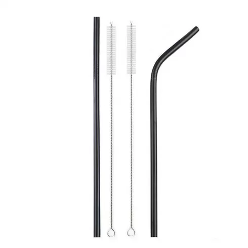 2 Μεταλλικά Καλαμάκια μαύρα και 2 βουρτσάκια καθαρισμού 