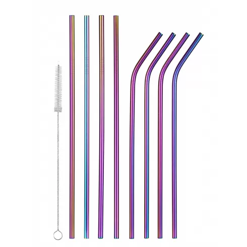 8 Μεταλλικά Καλαμάκια multicolor και 1 βουρτσάκι καθαρισμού 