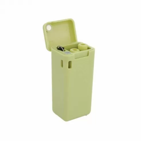 Πτυσσόμενο Μεταλλικό Καλαμάκι & Βουρτσάκια Καθαρισμού φορητό σε κουτί μπρελόκ πράσινο