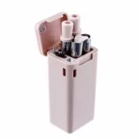 Πτυσσόμενο Μεταλλικό Καλαμάκι & Βουρτσάκια Καθαρισμού φορητό σε κουτί μπρελόκ ροζ