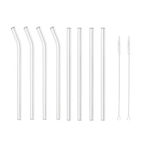 8 Γυάλινα Καλαμάκια 4 ίσια και 4 κυρτά και 2 βουρτσάκια καθαρισμού σε πουγκί