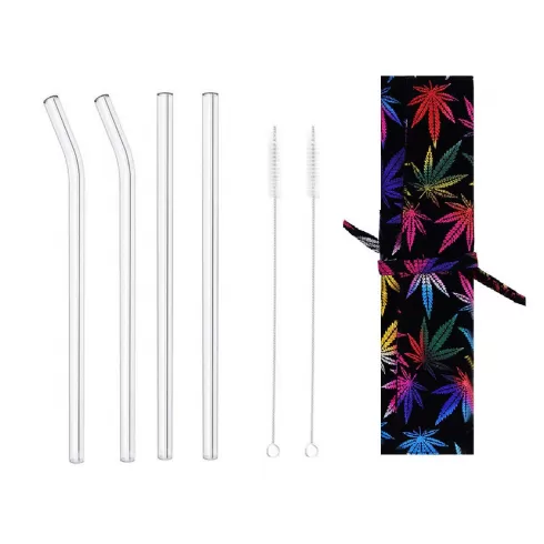 4 Γυάλινα Καλαμάκια 2 ίσια και 2 κυρτά και 2 βουρτσάκια καθαρισμού σε θήκη