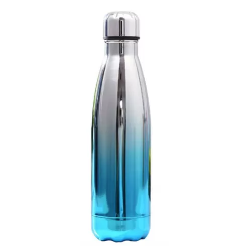OEM Μπουκάλι νερού 500ml μεταλλικό με μόνωση κενού αέρα για ζεστά και κρύα ροφήματα blue silver