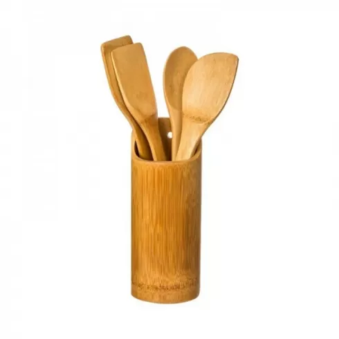 5Five Σετ εργαλεία κουζίνας κουτάλες και βάση από μπαμπού 5 τεμαχίων 540744112