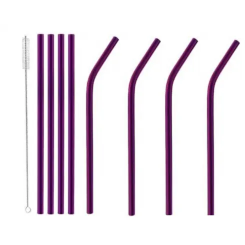 8 Μεταλλικά καλαμάκια 26.5cm purple και 1 βουρτσάκι καθαρισμού
