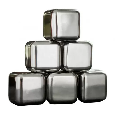 Σετ μεταλλικά παγάκια AG548D, με λαβίδα & θήκη, ανοξείδωτα, 6τμχ