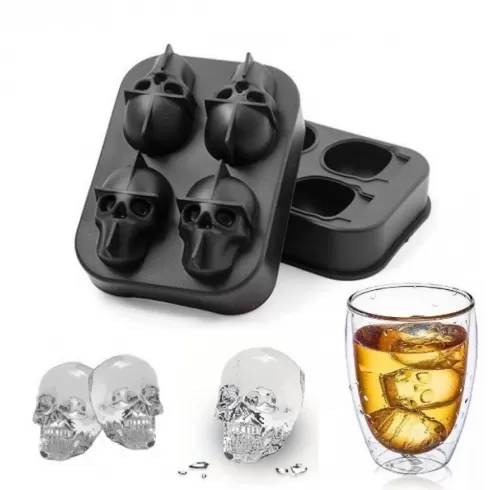 Φόρμα σιλικόνης για 4 παγάκια σε σχήμα νεκροκεφαλής FNL05