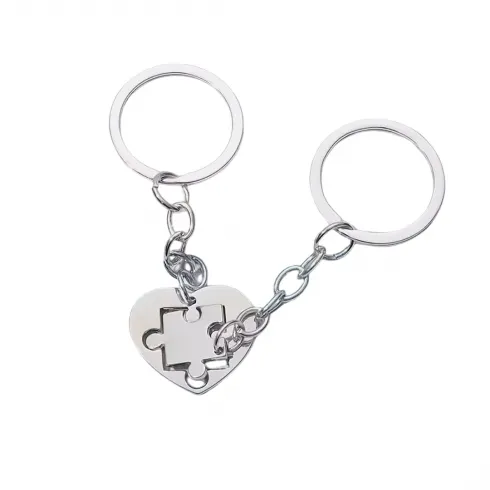 Σετ 2τεμ μπρελόκ καρδιά και πάζλ σε ασημί χρώμα