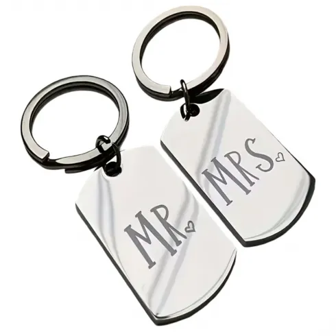 Σετ 2τεμ μπρελόκ Mr & Mrs σε ασημί χρώμα