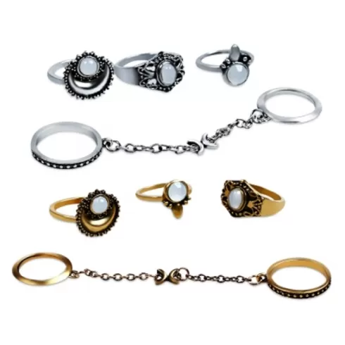 Σετ δαχτυλίδια 5 τεμάχια - Fashion National Style Alloy Rings for Ladies Golden #1