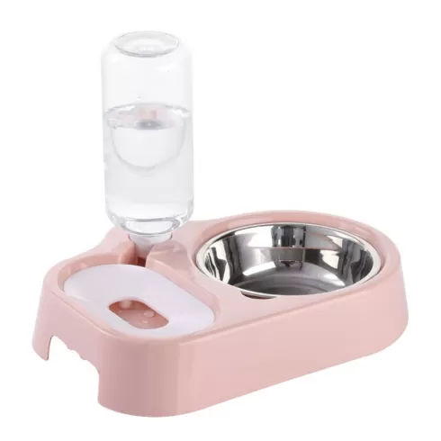 Αυτόματη Ποτίστρα και Ανοξείδωτο Μπoλ Γεύματος για μικρά ζώα - Automatic Drinking Bowl for Cat and Dog - Ροζ